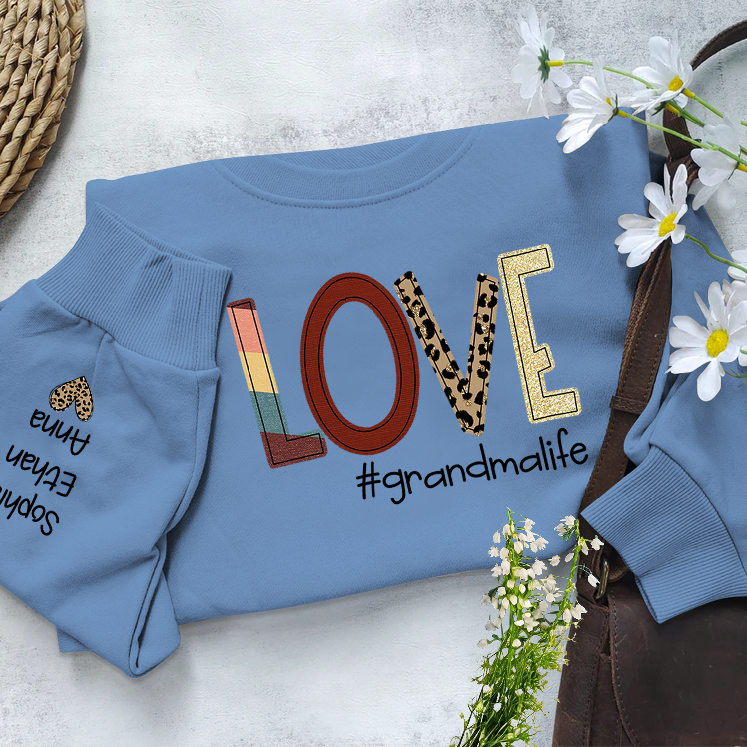 Lofaris Love Grandma Life Leopard Grandkids Custom Sweatshirt