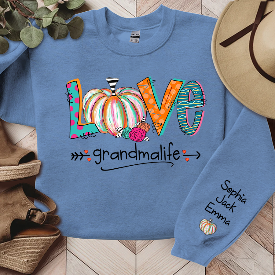 Lofaris Love Grandma Life Pumpkins Custom Name Sweatshirt