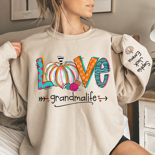 Lofaris Love Grandma Life Pumpkins Custom Name Sweatshirt