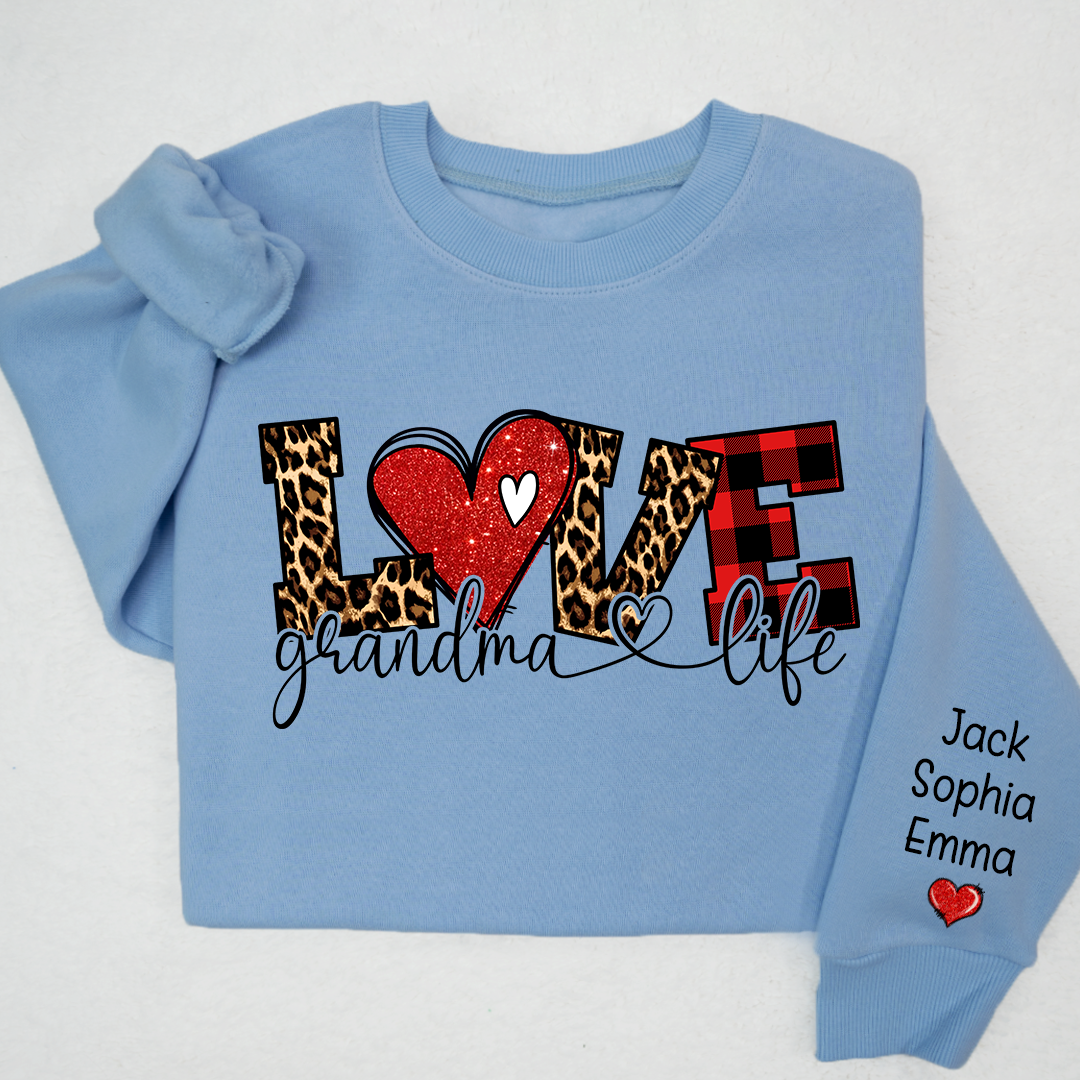 Lofaris Valentive Giltter Love Grandmalife And Kids Custom Name Sweatshirt