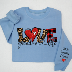Lofaris Valentive Giltter Love Grandmalife And Kids Custom Name Sweatshirt