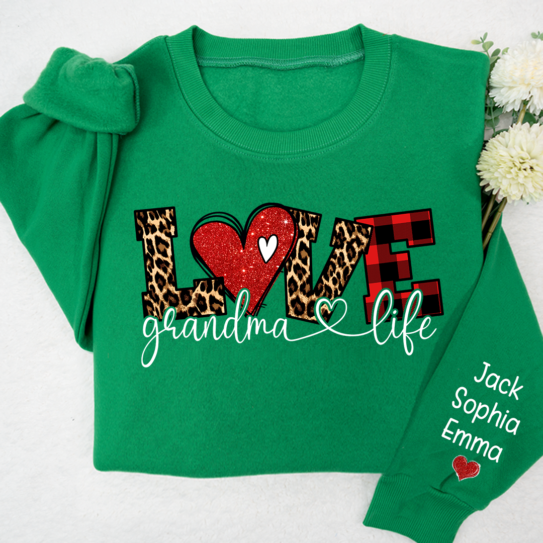 Lofaris Valentive Giltter Love Grandmalife And Kids Custom Name Sweatshirt