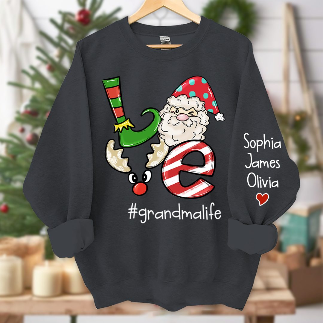Lofaris Personalized Love grandmalife Merry Christmas and Grandkids Sweatshirt