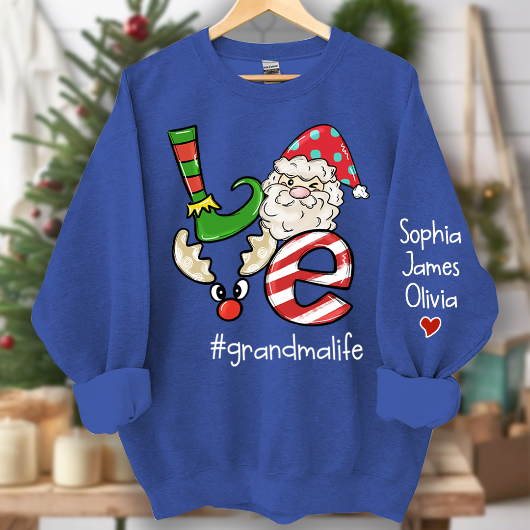 Lofaris Personalized Love grandmalife Merry Christmas and Grandkids Sweatshirt