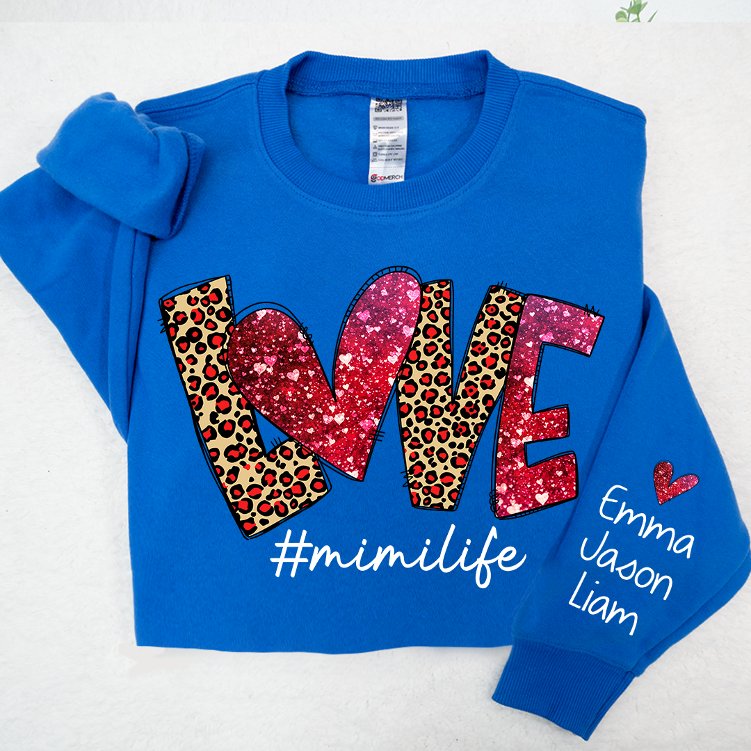 Lofaris Love Leopard Glitter Mimilife Custom Name Sweatshirt