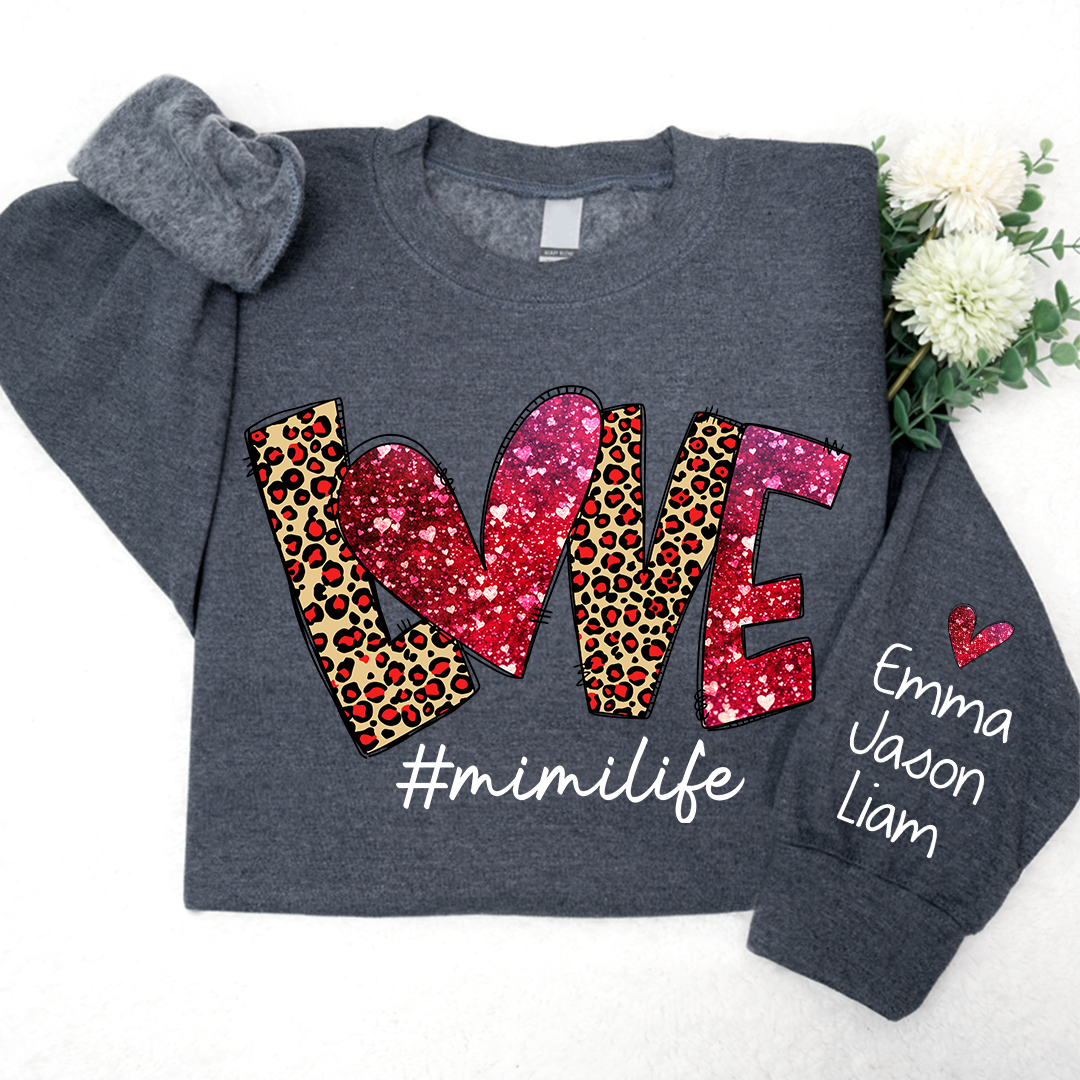 Lofaris Love Leopard Glitter Mimilife Custom Name Sweatshirt