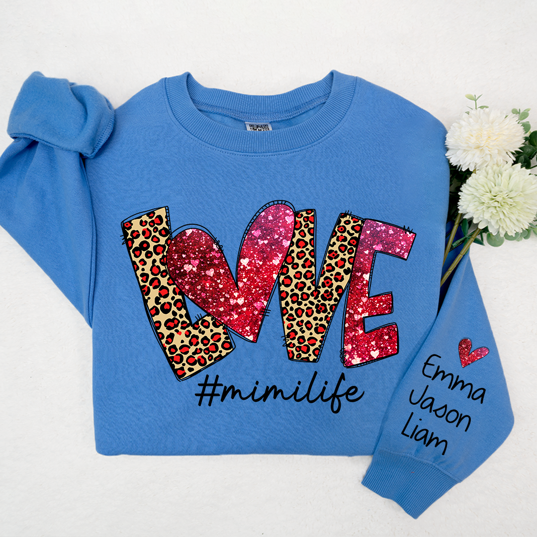 Lofaris Love Leopard Glitter Mimilife Custom Name Sweatshirt