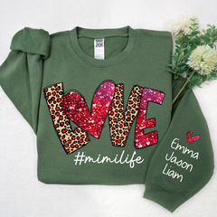 Lofaris Love Leopard Glitter Mimilife Custom Name Sweatshirt
