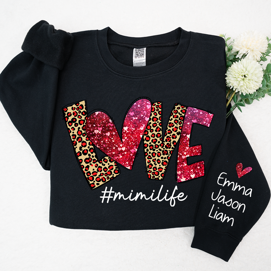 Lofaris Love Leopard Glitter Mimilife Custom Name Sweatshirt