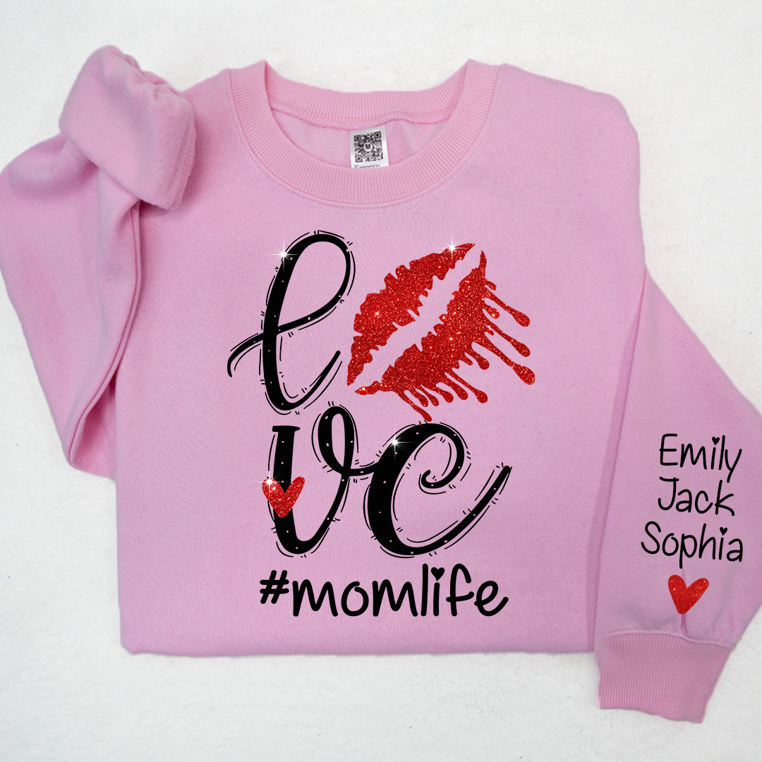Lofaris Glitter Love momlife Custom Name Mom Mama Mommy And Kids Sweatshirt