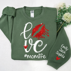 Lofaris Glitter Love momlife Custom Name Mom Mama Mommy And Kids Sweatshirt