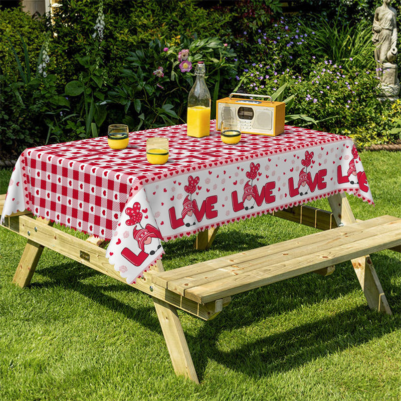 Lofaris Love Red Heart Plaid Valentines Day Dining Tablecloth