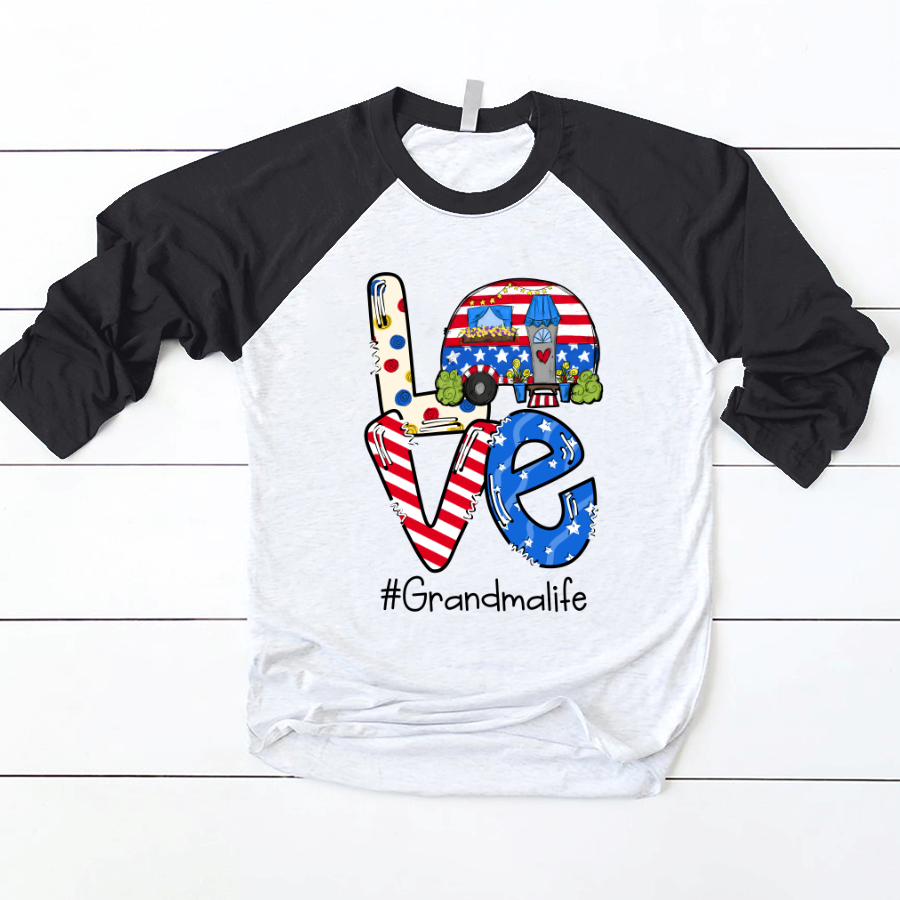 Lofaris Love Usa Flag Grandma Kids Custom Baseball Shirt