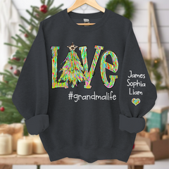 Lofaris Love Tree Color Leopard Print Merry Christmas Grandmalife and Grandkids on sleeve Sweatshirt