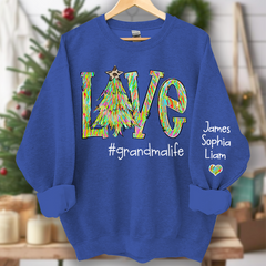 Lofaris Love Tree Color Leopard Print Merry Christmas Grandmalife and Grandkids on sleeve Sweatshirt