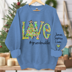 Lofaris Love Tree Color Leopard Print Merry Christmas Grandmalife and Grandkids on sleeve Sweatshirt