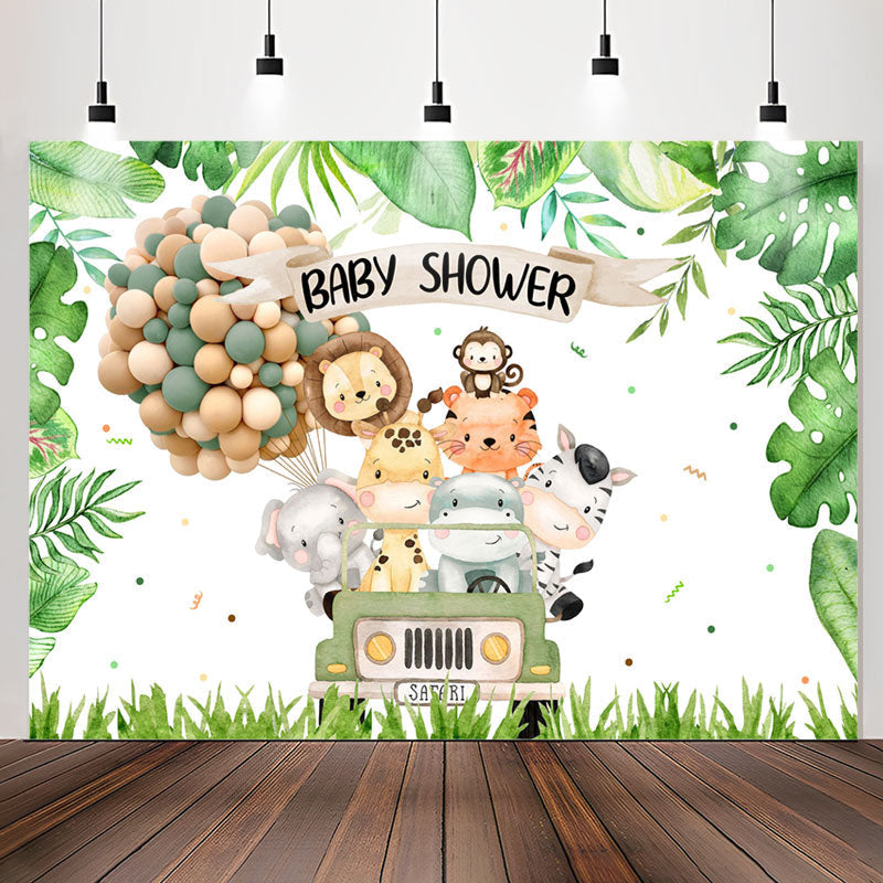 Lofaris Lovely Animals Monstera Backdrop For Baby Shower
