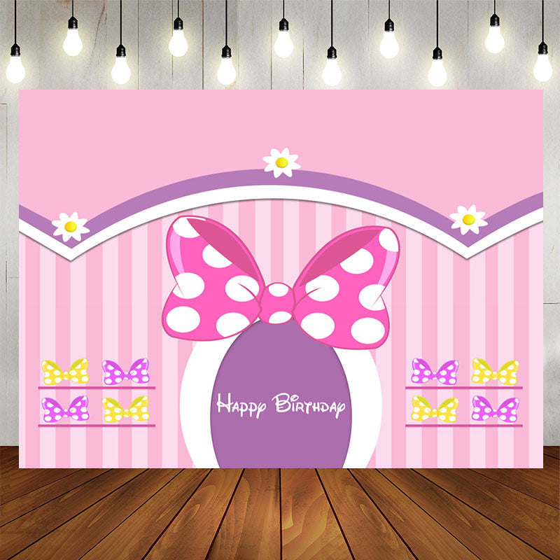 Lofaris Lovely Bows Floral Pink Stripe Girl Birthday Backdrop
