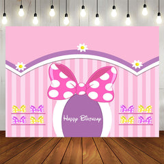Lofaris Lovely Bows Floral Pink Stripe Girl Birthday Backdrop