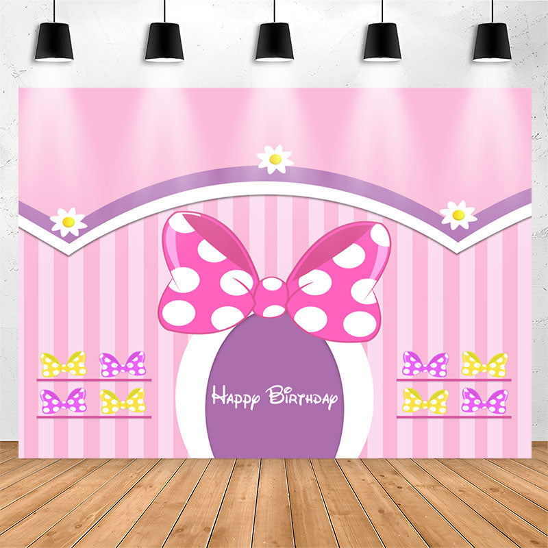 Lofaris Lovely Bows Floral Pink Stripe Girl Birthday Backdrop