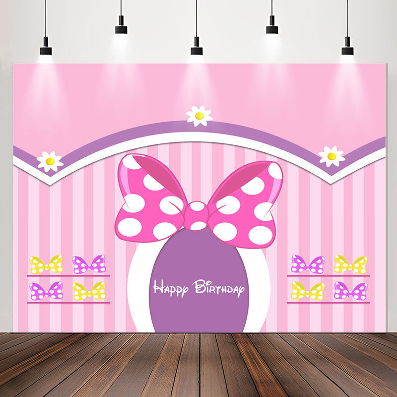 Lofaris Lovely Bows Floral Pink Stripe Girl Birthday Backdrop