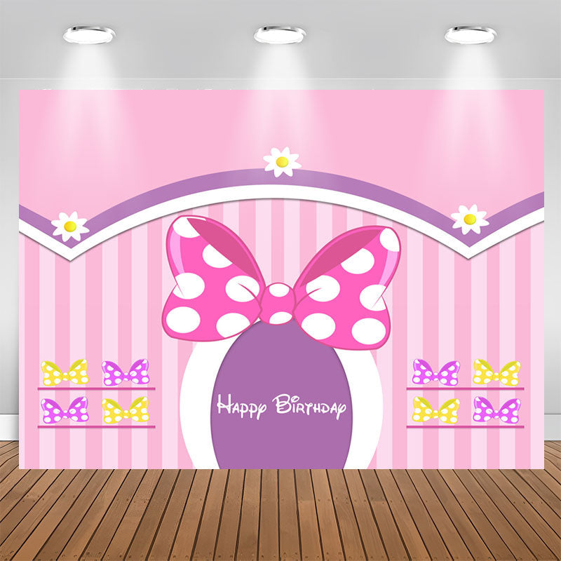 Lofaris Lovely Bows Floral Pink Stripe Girl Birthday Backdrop