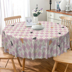 Lofaris Lovely Cats Pattern Pink Argyle Circle Tablecloth