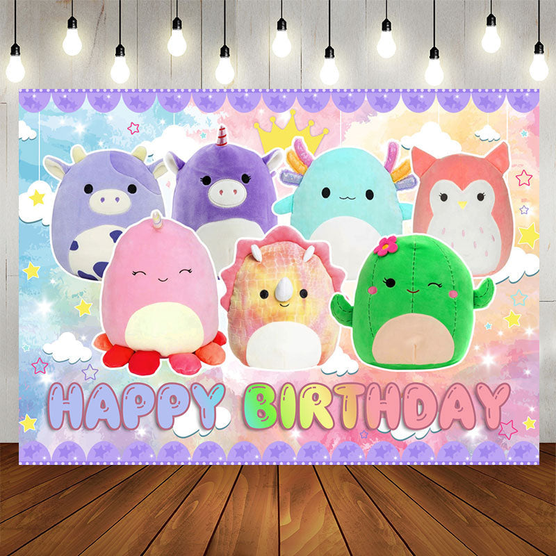 Lofaris Lovely Colorful Cartoon Animal Dolls Birthday Backdrop