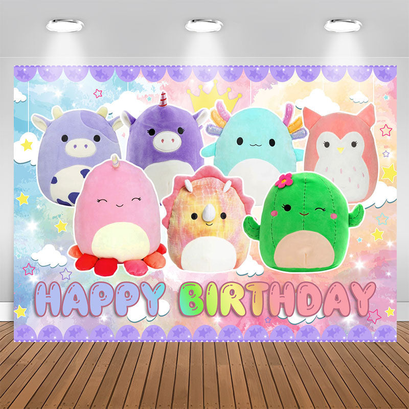 Lofaris Lovely Colorful Cartoon Animal Dolls Birthday Backdrop