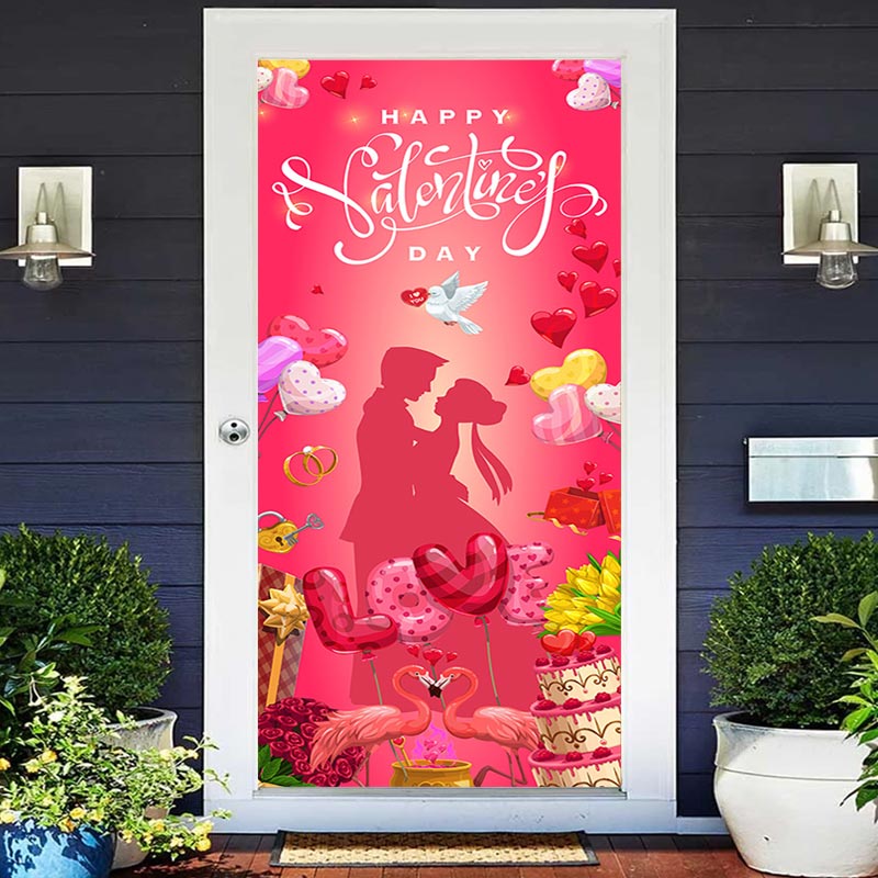 Lofaris Lovely Couple Flamingo Red Valentines Day Door Cover