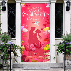 Lofaris Lovely Couple Flamingo Red Valentines Day Door Cover