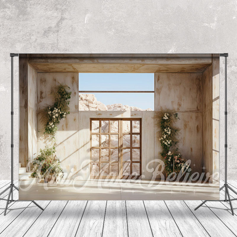 Lofaris Lovely Flower Wooden Frame Door Retro Wall Backdrop