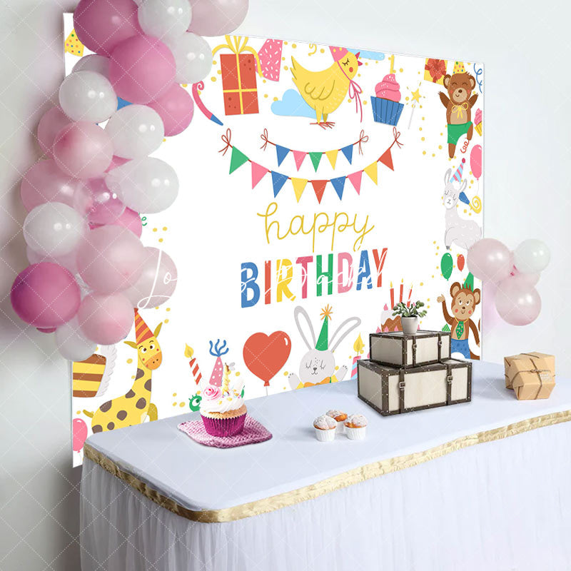 Lofaris Lovely Happy Funny Animals Cake Birthday Backdrop