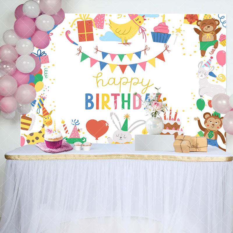 Lofaris Lovely Happy Funny Animals Cake Birthday Backdrop