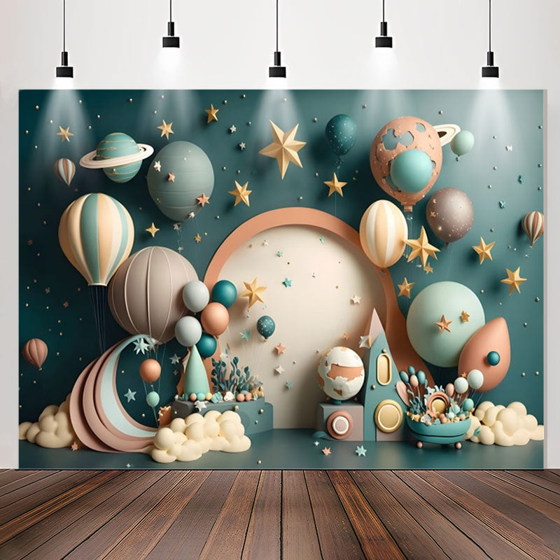 Lofaris Lovely Hot Air Balloon Planet Star Birthday Backdrop
