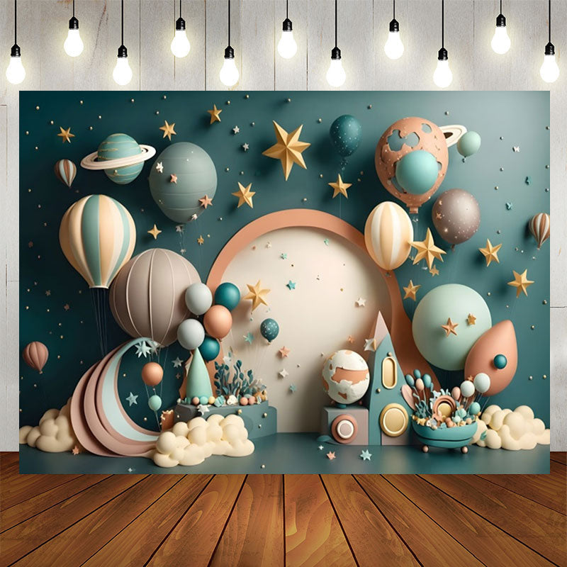 Lofaris Lovely Hot Air Balloon Planet Star Birthday Backdrop