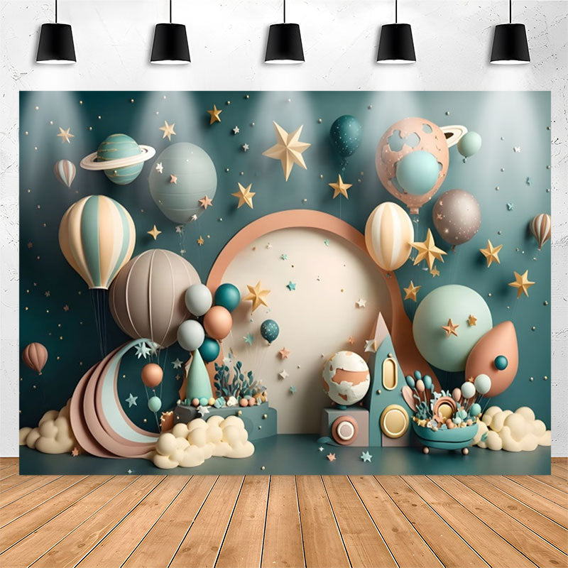 Lofaris Lovely Hot Air Balloon Planet Star Birthday Backdrop