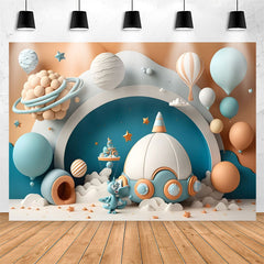 Lofaris Lovely Hot Air Balloon Spaceship Birthday Backdrop