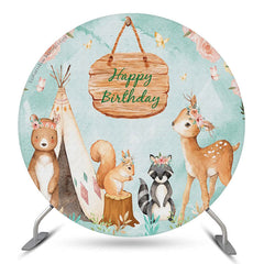 Lofaris Lovely Jungle Animals Floral Circle Birthday Backdrop