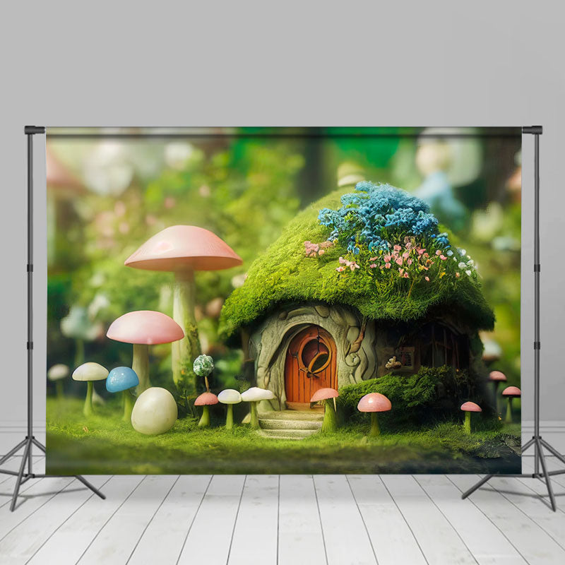 Lofaris Lovely Mushroom House Greenery Photoshoot Backdrop