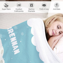 Lofaris Lovely Polar Bear Snow Scene Blue Custom Name Blanket