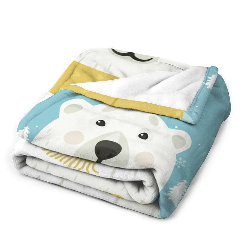 Lofaris Lovely Polar Bear Snow Scene Blue Custom Name Blanket