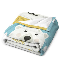 Lofaris Lovely Polar Bear Snow Scene Blue Custom Name Blanket