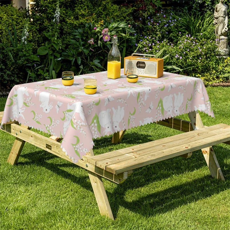 Lofaris Lovely White Rabit Pink Pattern Rectangle Tablecloth