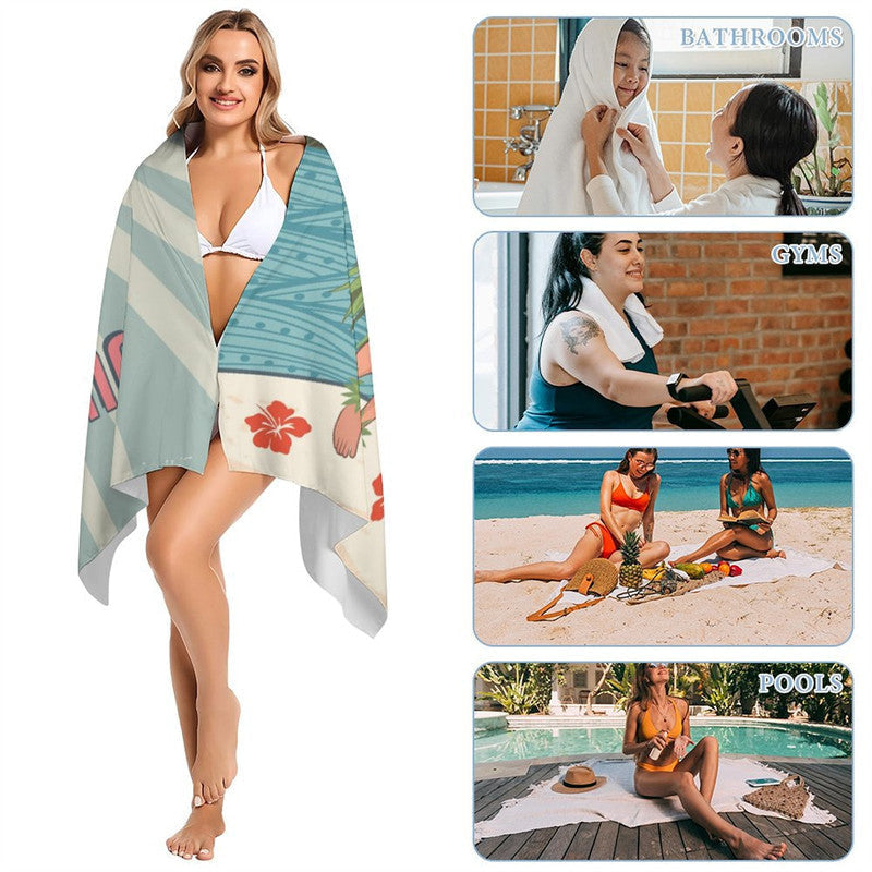 Lofaris Luau Hawaiian Theme Custom Name Photo Beach Towel