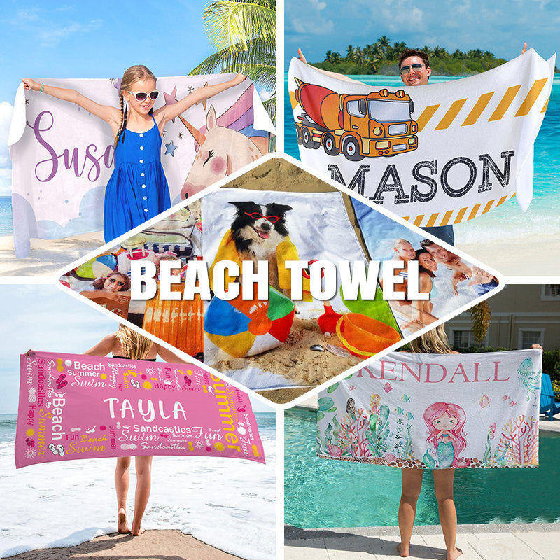 Lofaris Luau Hawaiian Theme Custom Name Photo Beach Towel