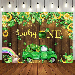 Lofaris Lucky One Clover Wooden Wall 1st Birthday Backdrop