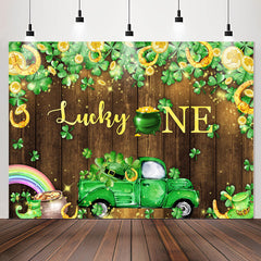 Lofaris Lucky One Clover Wooden Wall 1st Birthday Backdrop