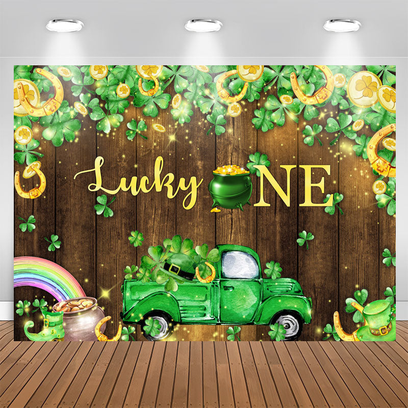 Lofaris Lucky One Clover Wooden Wall 1st Birthday Backdrop