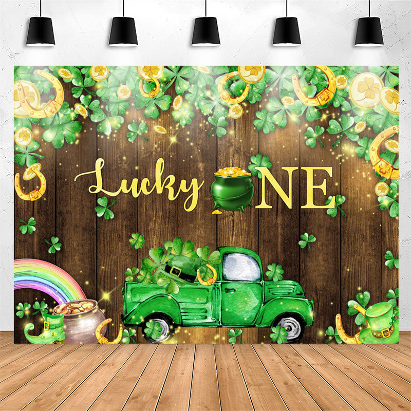 Lofaris Lucky One Clover Wooden Wall 1st Birthday Backdrop